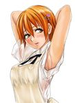  apron armpits breasts covered_nipples hair_ornament hairpin inami_mahiru lips lipstick makeup medium_breasts orange_eyes orange_hair ozawa_reido see-through short_hair solo waitress working!! 