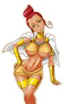  areola_slip areolae breasts cape dark_skin denki_shougun eyelashes heartcatch_precure! highres large_breasts precure sasorina shiny shiny_skin simple_background solo underboob wide_hips yellow_eyes 