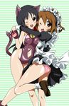  akiyama_mio animal_ears bad_id bad_pixiv_id bell black_eyes black_hair brown_eyes brown_hair cat_ears cat_tail hirasawa_yui hug k-on! leotard long_hair maid multiple_girls navel one_eye_closed panties pantyshot paws purple_leotard sasakuma_kyouta short_hair tail underwear 