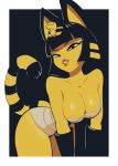 2018 animal_crossing ankha_(animal_crossing) anthro bandage breasts cleavage clothed clothing felid feline female fridge_(artist) lips lipstick looking_at_viewer makeup mammal nintendo solo video_games 