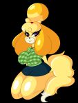  2019 animal_crossing animal_humanoid anthro artist_doreen big_breasts breasts canid canine canis censored clothed clothing digital_media_(artwork) domestic_dog female fur hi_res huge_breasts humanoid isabelle_(animal_crossing) looking_at_viewer mammal nintendo nude patreon simple_background smile solo super_smash_bros super_smash_bros._ultimate video_games yellow_fur 