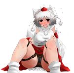  animal_ears arano_oki blush detached_sleeves hat inubashiri_momiji panties red_eyes short_hair silver_hair solo tail the_iron_of_yin_and_yang tokin_hat touhou underwear wolf_ears wolf_tail 