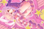  animal_ears ass bad_id bad_pixiv_id blush bunny_ears dutch_angle english long_hair narisuke orange_eyes panties pantyshot polka_dot polka_dot_panties purple_hair reisen_udongein_inaba solo star striped striped_legwear thighhighs touhou underwear upskirt 