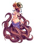  ass blue_eyes bra full_body jewelry kenkou_cross lingerie looking_at_viewer monster_girl monster_girl_encyclopedia octopus official_art original red_hair scylla scylla_(monster_girl_encyclopedia) simple_background solo underwear white_background 