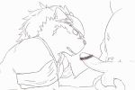  animated ball_grab balls bandanna canid canine canis dioxide domestic_dog fellatio male male/male mammal monochrome oral penis ponytail scar sex shino_(housamo) slightly_chubby tokyo_afterschool_summoners tongue video_games 