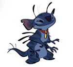  2022 4_arms 4_fingers alien alternate_form antennae_(anatomy) arm_markings back_spines black_eyes blue_body blue_fur blue_nose chest_tuft collar collar_only disney experiment_(lilo_and_stitch) featureless_crotch fingers fur hi_res leg_markings lilo_and_stitch markings multi_arm multi_limb notched_ear nude simple_background smile solo standing stitch_(lilo_and_stitch) tuft velyash white_background 