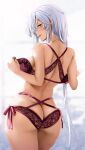  1girl alternate_costume ass breasts duplicate from_behind glasses grey_hair highres kantai_collection large_breasts long_hair looking_back median_furrow musashi_(kancolle) open_mouth pixel-perfect_duplicate red_eyes shoulder_blades sideboob solo underwear underwear_only undressing very_long_hair yunamaro 