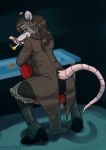  anthro brown_body brown_fur brown_hair butt cigarette clothed clothing didelphid female fur grey_body grey_fur hair half-shaved_hair hi_res long_hair looking_at_viewer looking_back mammal marsupial shady_sadie simple_background smoking solo usuario2_(artist) yellow_eyes 