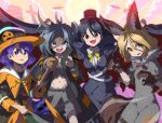  4girls alternate_costume blue_hair costume fang grey_hair halloween himemushi_momoyo iizunamaru_megumu kudamaki_tsukasa long_hair messy_hair multiple_girls open_mouth purple_eyes red_eyes shope short_hair tenkyuu_chimata touhou 