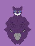  absurd_res anthro belly bulge chubby_male disembodied_hand fan_character floating generation_1_pokemon gengar ghost ghost_hands grin hi_res male multicolored_eyes musclegut nauiho neck_tuft nintendo nipples pecs perneh pokemon pokemon_(species) purple_body purple_nipples smile solo spirit teeth tuft video_games 