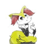 2022 absurd_res anthro black_eyeshadow black_lipstick braixen chest_tuft eyeshadow female fluffy fluffy_tail fur generation_6_pokemon grey_eyes hi_res inner_ear_fluff lipstick looking_away makeup multicolored_body multicolored_fur nintendo paw_on_chest pokemon pokemon_(species) renv signature simple_background solo tuft two_tone_body two_tone_fur video_games white_background white_body white_fur yellow_body yellow_fur 