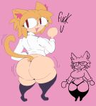  :3 animal_humanoid big_breasts big_butt blonde_hair bottomless breasts butt cat_humanoid clothed clothing english_text felid felid_humanoid feline feline_humanoid female footwear hair humanoid knee_highs knee_socks legwear lewd_dorky looking_back mammal mammal_humanoid neco-arc open_mouth profanity red_eyes shirt smile socks solo text thick_thighs thong topwear underwear white_body white_skin wide_hips 