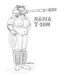  2022 absurd_res anthro armor belly biceps big_belly big_breasts breasts chubby_female clothed clothing deep_navel female gun hands_on_hips hi_res living_machine living_tank living_vehicle machine machine_gun monochrome musclegut navel nipples panzerschreckleopard ranged_weapon solo tank topless vehicle weapon 