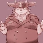  2022 anthro belly big_belly capreoline cervid clothing hat headgear headwear humanoid_hands kazusa kemono male mammal moobs overweight overweight_male reindeer simple_background solo tamacolle yusan_137 