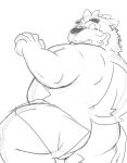  anthro blush butt canid canine canis domestic_dog embarrassed eyebrows hi_res kumazawow lifewonders live-a-hero looking_back male mammal mokdai overweight sketch solo thick_eyebrows towel video_games 