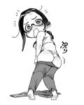  @_@ absurdres ass bra chibi clothes_removed demi-chan_wa_kataritai glasses greyscale highres monochrome panties petosu_(sunoco) satou_sakie semi-rimless_eyewear short_hair sketch surprised underwear undressing white_background 