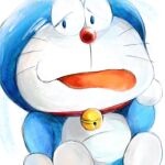  1:1 2022 anthro bell blue_body blue_fur collar domestic_cat doraemon doraemon_(character) felid feline felis fur grabbing_cheek looking_at_viewer machine male mammal mt_tg narrowed_eyes open_mouth pouch_(anatomy) red_collar red_nose robot shaded simple_background sitting solo whiskers white_background white_body white_fur 