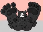  4_toes animal_genitalia anthro balls changed_(video_game) feet foot_fetish foot_focus genitals hi_res latex looking_at_viewer male presenting puro_(changed) sheath solo spread_legs spreading thiccturtles toes 