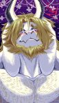  anthro asgore_dreemurr barazoku blonde_hair blue_eyes blush body_hair boss_monster bovid calm caprine chest_hair detailed_background digital_drawing_(artwork) digital_media_(artwork) duo eyebrows facial_hair fanfiction first_person_view fur goat hair happy horn long_hair looking_at_viewer love male male/male mammal muscular muscular_anthro muscular_male mustache pecs pinumontbalou pixel_(artwork) tusks undertale undertale_(series) video_games white_body white_fur 