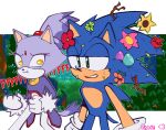  anthro blaze_the_cat clothing detailed_background domestic_cat duo eulipotyphlan felid feline felis female flower gloves green_eyes handwear hedgehog hi_res male male/female mammal narrowed_eyes plant sega smile sonic_the_hedgehog sonic_the_hedgehog_(series) spidercheetos tree yellow_eyes 