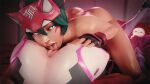  2girls 3d 69 alternate_eye_color anus ass ass_focus bangs blender_(medium) cunnilingus d.va_(overwatch) faceless faceless_female fingerless_gloves fox_mask fugtrup gloves green_eyes green_hair highres huge_ass kiriko_(overwatch) licking looking_at_viewer mask multiple_girls nude oral overwatch overwatch_2 pilot_suit pussy thighs tongue yuri 