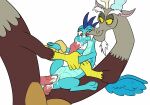  3_toes 4_fingers absurd_res anal anal_penetration anthro anthro_on_anthro anthro_penetrated anthro_penetrating anthro_penetrating_anthro antlers beard blue_body blue_scales bodily_fluids brown_body chimera cum cum_on_face discord_(mlp) disembodied_penis double_penetration draconequus dragon etherspear eyebrows facial_hair feathered_wings feathers feet fellatio female female_penetrated fingers friendship_is_magic genital_fluids genitals grey_body group half-closed_eyes hasbro hi_res horn magzol male male/female male_penetrating male_penetrating_female multicolored_body my_little_pony narrowed_eyes oral penetration penile penis princess_ember_(mlp) pussy red_eyes scales scalie sex simple_background smile spikes thick_eyebrows toes vaginal vaginal_penetration vein veiny_penis white_background white_beard wingless_dragon wings yellow_sclera 