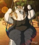  anthro canid canine canis clothing female hair hi_res mammal morbidly_obese morbidly_obese_anthro morbidly_obese_female obese obese_anthro obese_female overweight overweight_anthro overweight_female solo sophia_(xxsparcoxx) swing tattoo wolf xxsparcoxx 