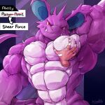  abs anthro band-aid bandage biceps big_ears big_muscles first_person_view generation_1_pokemon hand_behind_head hi_res horn looking_at_viewer male mammal muscle_worship muscular muscular_anthro muscular_male nidoking nintendo pec_grab pec_grasp pecs pokemon pokemon_(species) purple_body red_eyes scalie solo teeth tusks underbite vein veiny_muscles video_games waddledox 