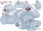  2022 anthro anthrofied balls blush candle canid canine fire fur generation_9_pokemon genitals greavard grey_body grey_fur hair hi_res hyaku_(artist) japanese_text kemono male mammal musclegut nintendo overweight overweight_male penis pokemon pokemon_(species) slightly_chubby solo text video_games 