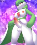  absurd_res areola balls big_breasts bottomwear breasts clothed clothing clothing_lift digital_media_(artwork) gardevoir generation_3_pokemon genitals gynomorph hi_res huge_breasts humanoid humanoid_genitalia humanoid_penis intersex looking_at_viewer multicolored_penis nintendo nipples not_furry nude penis pink_areola pink_nipples pokemon pokemon_(species) red_eyes simple_background skirt skirt_lift smile smug solo thick_thighs two_tone_penis varium video_games wide_hips 