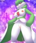  absurd_res areola big_breasts bottomwear breasts clothed clothing clothing_lift digital_media_(artwork) female gardevoir generation_3_pokemon genitals hi_res huge_breasts humanoid humanoid_genitalia looking_at_viewer nintendo nipples not_furry nude pink_areola pink_nipples plump_labia pokemon pokemon_(species) presenting pussy red_eyes simple_background skirt skirt_lift smile smug solo thick_thighs varium video_games wide_hips 