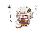  1girl braid bread chibi crying food jam kizuna_akari long_hair nontao solo spoon twin_braids vocaloid white_background white_hair 