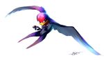  animal_focus bird commentary full_body highres likey looking_to_the_side no_humans pokemon pokemon_(creature) red_eyes signature simple_background solo taillow talons white_background 
