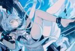  1girl animal_ears anklet arknights cat_ears cat_girl chis74 dress foot_out_of_frame green_eyes grey_hair highres jewelry long_hair rosmontis_(arknights) solo thighs very_long_hair white_dress 