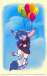  10:16 2020 anthro balloon blep blue_body blue_fur blue_hair blue_nose bottomless clothed clothing cloud dated eyes_closed eyewear featureless_crotch female front_view full-length_portrait fur glasses grey_clothing grey_topwear hair happy hi_res inflatable markings mylafox mylafox_(character) outside pawpads pink_pawpads portrait round_glasses signature sky solo striped_body striped_fur striped_markings striped_tail stripes tail_markings tongue tongue_out topwear white_body white_fur 