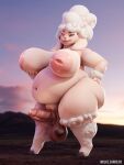  anthro areola balls beauty_mark belly big_areola big_belly big_breasts big_butt bovid breasts butt caprine cloudscape cookie_dough_(oc) erection foreskin genitals gynomorph hand_on_butt hi_res hill hooves huge_breasts huge_butt intersex looking_at_viewer male male_(lore) mammal nude overweight overweight_gynomorph overweight_intersex penis saggy_balls sheep sky solo sunset tight_foreskin wolke 