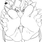  5_toes absurd_res bandai_namco claws cyborg-steve digimon digimon_(species) dragon feet feet_together flamedramon hi_res humanoid_feet line_art looking_at_viewer male soles solo toe_claws toes 