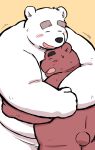  2022 anthro belly big_belly black_nose blush brown_body duo embrace eyes_closed hi_res hug kemono kick_(artist) male male/male mammal obese obese_male overweight overweight_male ursid white_body 