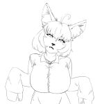  anthro big_breasts bob_cut breasts canid canine female fennec fox mammal monochrome nya_pose oversized_shirt riron_blep simple_background sketch solo white_background 