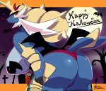  anthro big_breasts blue_body blush breasts butt clothed clothing costume female fur gearfactory generation_5_pokemon halloween holidays mammal nintendo pokemon pokemon_(species) samurott smile solo tongue video_games 