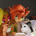  3d_(artwork) activision anthro bandicoot blonde_hair blue_eyes breasts clothed clothing coco_bandicoot collaborative collaborative_fellatio collaborative_sex crash_bandicoot_(series) digital_media_(artwork) ear_piercing elora erection eyewear eyewear_on_head faun_(spyro) fellatio female first_person_view foursome genitals goggles goggles_on_head green_eyes group group_sex hair hi_res human interspecies licking lombax looking_at_viewer male male/female male_pov mammal marsupial nipples nude open_mouth oral partially_clothed penile penis penis_lick piercing ratchet_and_clank rivet_(ratchet_and_clank) sex smile sony_corporation sony_interactive_entertainment spyro_the_dragon stripes tongue tongue_out video_games xarr 