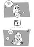  3_panel_comic anthro canid canine canis clothing dialogue dialogue_box domestic_dog english_text floppy_ears folder freckles_(artist) greyscale hoodie humor male mammal monochrome open_mouth open_smile pawpads paws pecas_(freckles) smile solo text topwear wide_eyed 