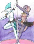  anthro breasts clothing cobra costume dancing duo female female/female fish genitals halloween hi_res holidays marine nude nyghtmar3 pinup pole pose pussy reptile roxy scalie shark snake tasha tigershark traditionalart 