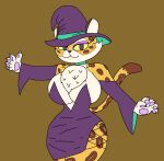  2022 anthro ava_nightcap big_breasts breasts brown_nose clawroline clothing digital_media_(artwork) eyeshadow felid female fur hat headgear headwear hi_res kirby_(series) kirby_and_the_forgotten_land leopard looking_at_viewer makeup mammal multicolored_body narrowed_eyes neck_tuft nintendo pantherine pink_eyeshadow pink_fingernails pink_paws purple_eyes solo spots spotted_body spotted_fur thick_thighs tuft video_games white_body white_fur wide_hips witch_costume witch_hat yellow_body yellow_fur yellow_sclera 