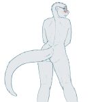  akima_(eddiew) anthro blush butt crossed_arms curved_tail digital_media_(artwork) eddiew eyebrows eyewear female female_anthro fur glasses greyscale head_tuft line_art looking_away lutrine mammal monochrome mostly_nude mostly_nude_anthro mostly_nude_female mustelid nude rear_view round_ears simple_background sketch slim slim_female smile solo standing teeth teeth_showing thick_tail tuft 