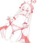  1girl ass_visible_through_thighs bat_wings berserkert blue_archive buruma cameltoe demon_horns from_below gym_uniform hair_between_eyes halo highres horns junko_(blue_archive) long_hair low_wings pointy_ears pussy sketch twintails white_background wings 