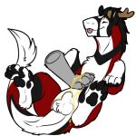  animal_genitalia balls bodily_fluids eyes_closed felkin feral genital_fluids genitals horn laid_on_back mane paws red_body sheath symrea tagme telegram_sticker tongue urine watersports 