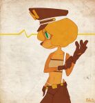  activision anthro bandicoot blonde_hair clothed clothing coco_bandicoot crash_bandicoot_(series) digital_media_(artwork) female gloves green_eyes hair handwear hat headgear headwear hi_res mammal marsupial military military_cap military_uniform orange_body shugariosa simple_background solo standing suspenders underwear uniform video_games 