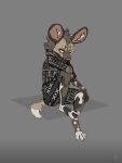  african_wild_dog anthro canid canine canis clothed clothing hi_res hoodie ifka_(kali_aion) male mammal orthodox_christianity simple_background sitting solo topwear 