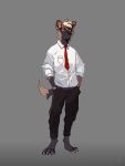  canid canine canis clothed clothing hi_res hyaenid ifka_(kali_aion) male mammal necktie office relaxing shirt simple_background solo topwear 